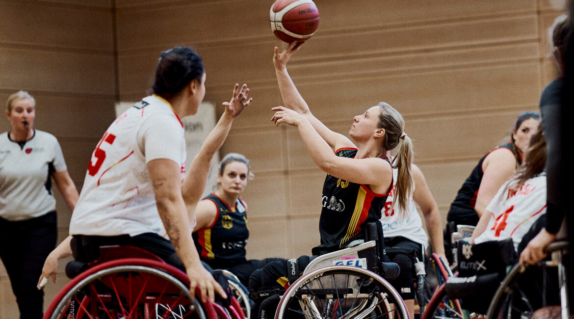 Deutsche Rollstuhlbasketball-Nationalmannschaft bei einem Testspiel in Lobbach. | Foto: Archiv FB RBB